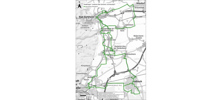 Karte des barrierefreien Radwegenetz im Landkreis Bad Dürkheim