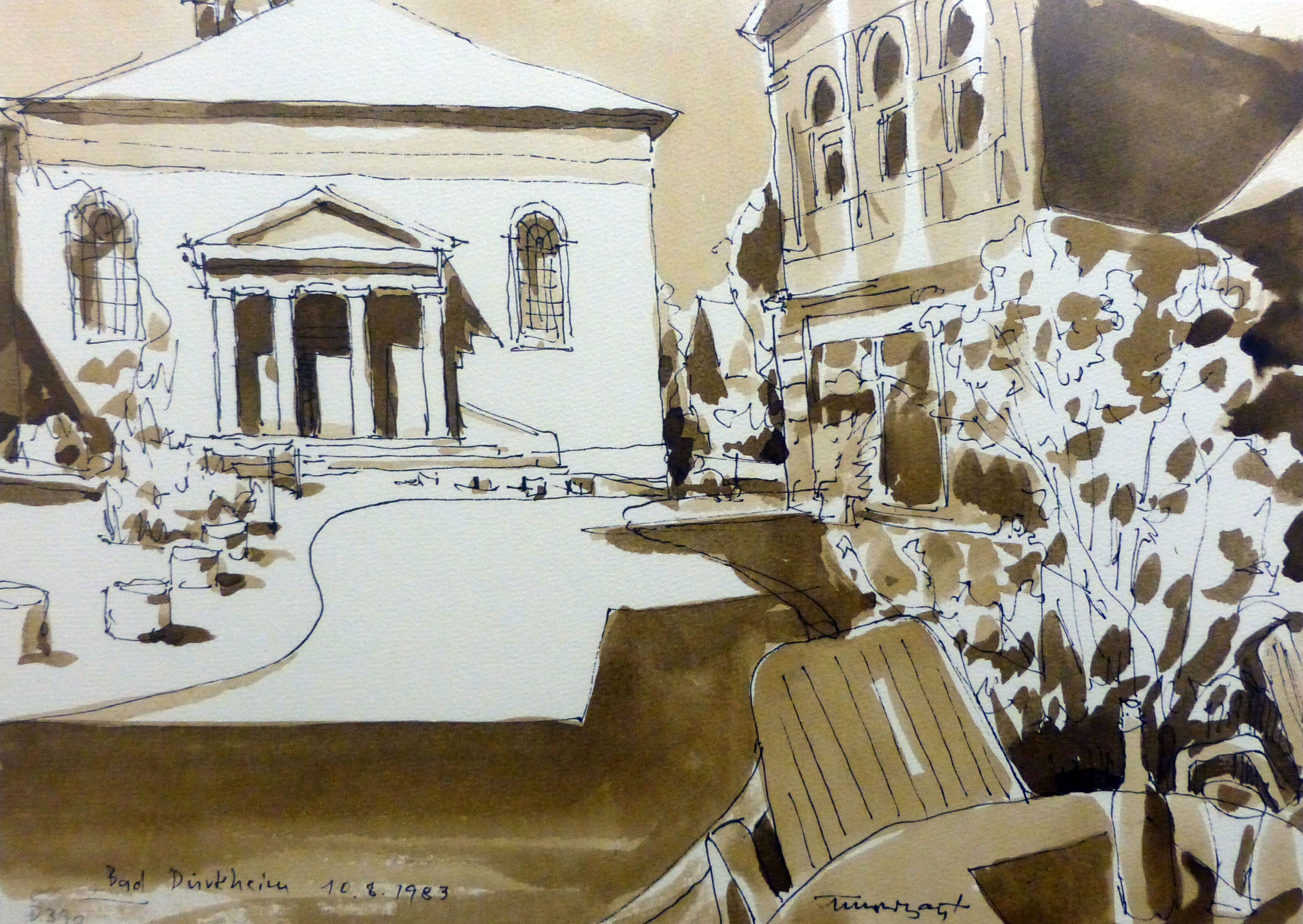 Gezeichnete Ansicht des Stadtplatzes in Bad Dürkheim