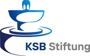 KSB-Logo-Entwurf Logo KSB Stiftung. Ein stilisierter Brunnen, unten Schriftzug KSB Stiftung.