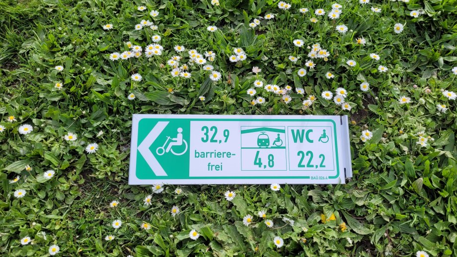 Ein Beispiel für eine Beschilderung eines barrierefreien Radwegs.