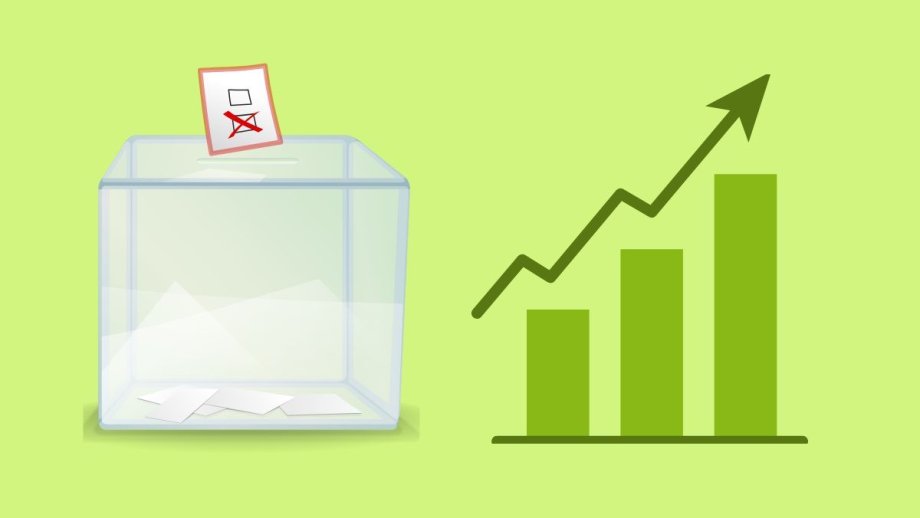 Grafik mit Wahlurne und Diagramm