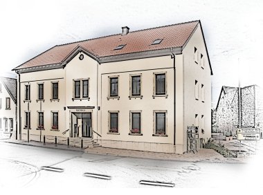 Eine Skizze des Meckenheimer Rathauses.