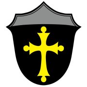 Wappen von Esthal. Gelbes Kreuz auf schwarzem Grund.