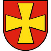 Wappen von Tiefenthal. Ein gelbes Kreuz auf rotem Grund. 