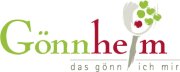 Logo von Gönnheim mit Schriftzug "Gönnheim - das gönn ich mir" in Rot, Grün und Grau. 